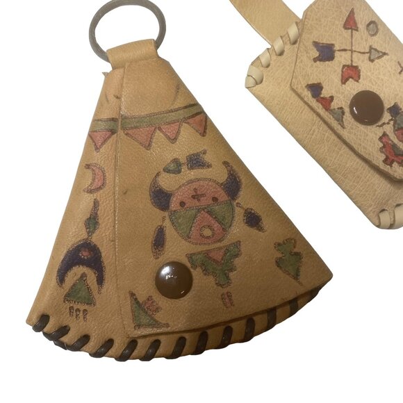 VINTAGE Native American Signed "Chief Wolf Robe" Cheyenne Artisan Leather Purses - Picture 2 of 16